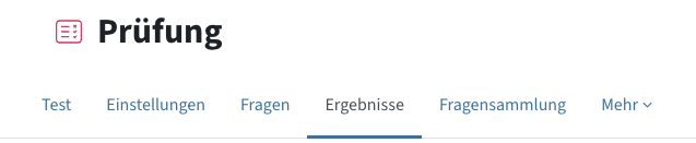 Die Prüfung ist geöffnet, der Reiter Ergebnisse ausgewählt