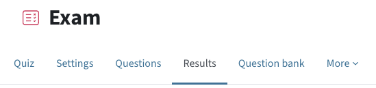 An exam activity is open, the results tab is selected