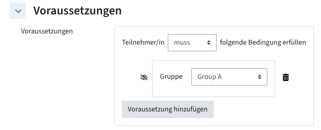 Es wurde eine Voraussetzung definiert, das Augen-Icon ist durchgestrichen