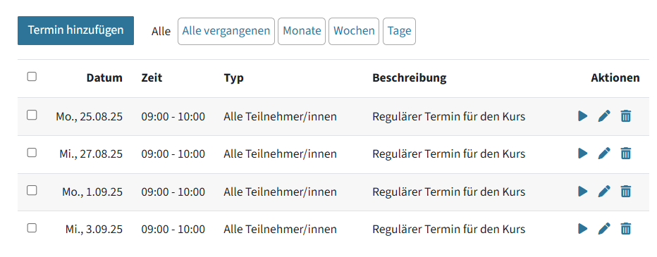Das ist die Liste mit allen wiederkehrend-angelegten Terminen.