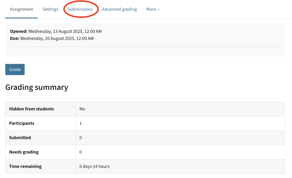 The Submissions tab shows all submissions