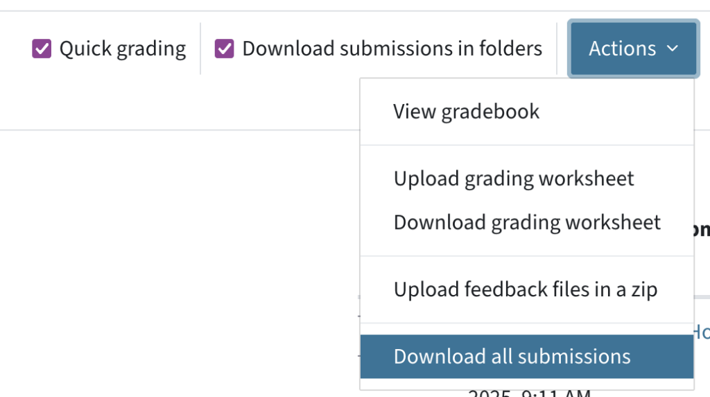 Download all submissions via the action menu