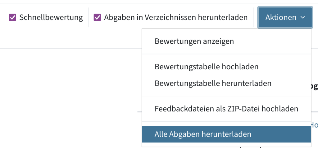 Via Aktionen-Menü alle Abgaben herunterladen