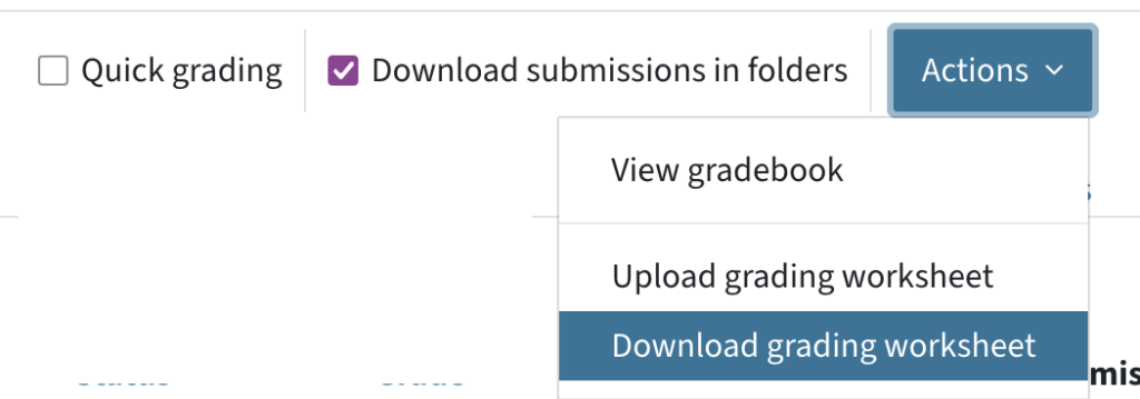 Download the grading worksheet via the actions menu
