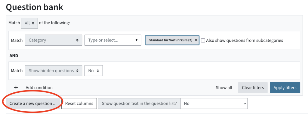 Below the filter, you can create a new question