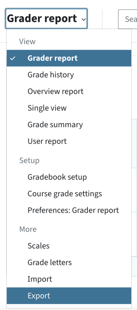 Export grades in the dropdown in Grades