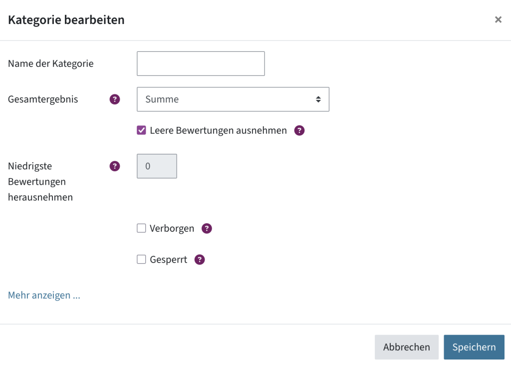 Ist das Häkchen bei leere Bewertungen ausnehmen gesetzt, zählen nicht abgegebene Aktivitäten nicht zur Gesamtsumme
