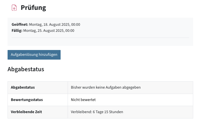 Übersicht über die Abgabe mit dem Button "Aufgabenlösung hinzufügen"