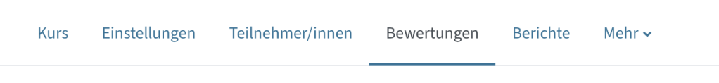 Kursmenü mit Kurs, Einstellungen, Teilnehmer/innen, Bewertungen, Berichte und Mehr