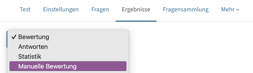 Unter Ergebnisse - Manuelle Bewertung kann man Antworten wie Freitextfragen manuell bewerten