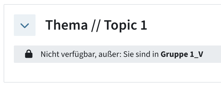 Ein Abschnitt, der für Studierende nicht sichtbar ist, außer sie gehören zu einer bestimmten Gruppe, mit einem Hinweis darauf
