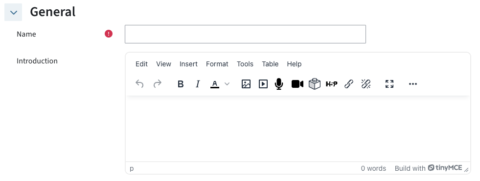 Menu where you can name your Scheduler activity and write an introduction in a text box.