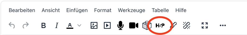 Der Editor hat einen eigenen Button zum Einbetten von H5P