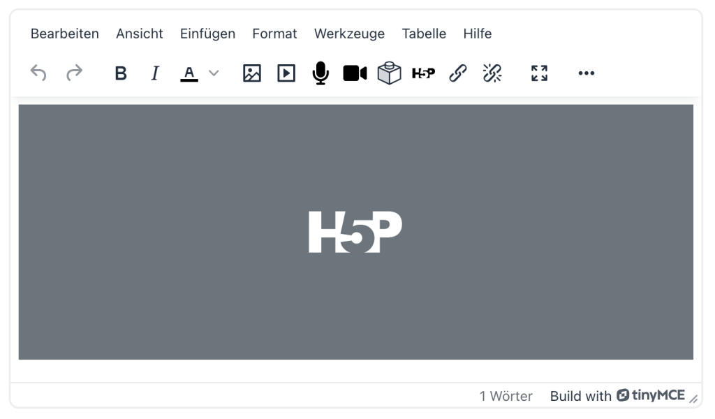 Die Vorschau der Einbettung im Editor ist nur ein graues Fenster mit dem Schriftzug H5P
