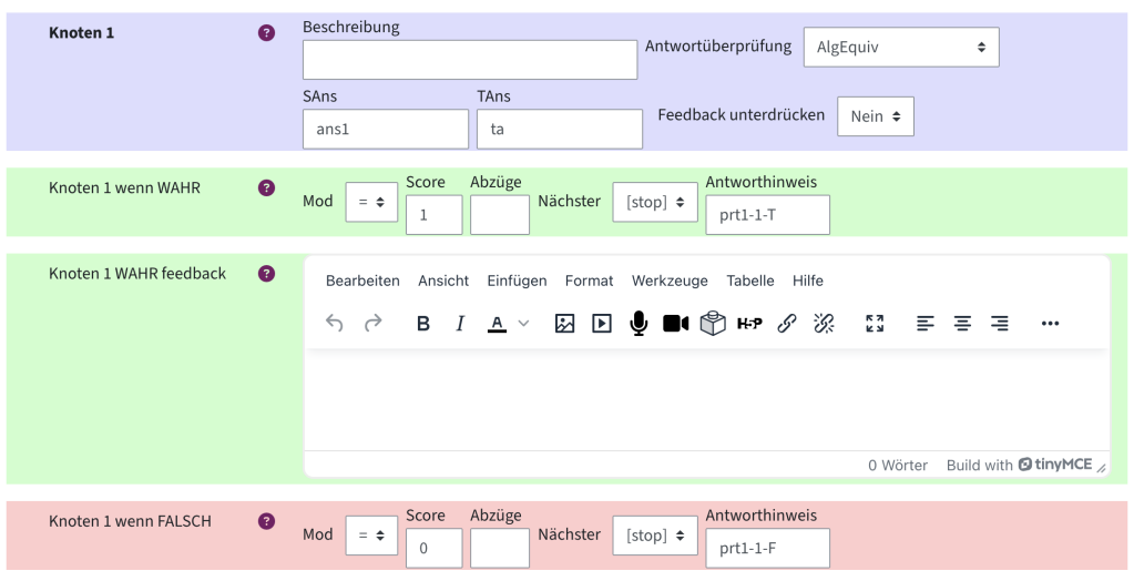 ein Antwortknoten besteht aus einer Überprüfung und einer Entscheidung, was gezeigt wird, wenn wahr und was, wenn falsch