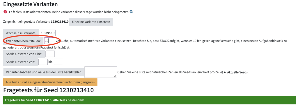 Klicken Sie # Varianten bereitstellen, um zufällige Variablen anzulegen