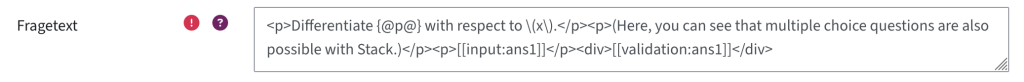 Fragetext mit Platzhaltern für Variablen, in einem unformatierten Editor