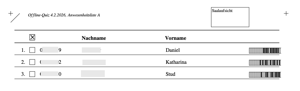 Screenshot einer Anwesenheitsliste