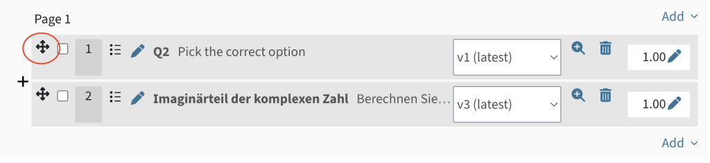 there are two questions displayed, which can be moved by the cross icon, which is highlighted.