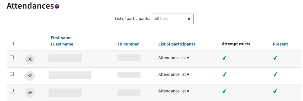 this shows all attendances in a table