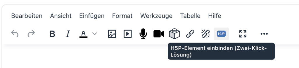 Button namens H5P-Element einbinden im Menü des Texteditors ist hervorgehoben