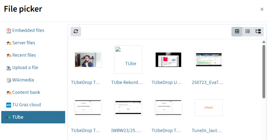 In the image, the ‘TUbe’ menu is selected. To the right of it, all the videos in the series are displayed as thumbnails.