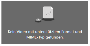 This is the error message that may appear when embedding a video in the text and media area. The text in the image reads: ‘No video with a supported format and MIME type found’