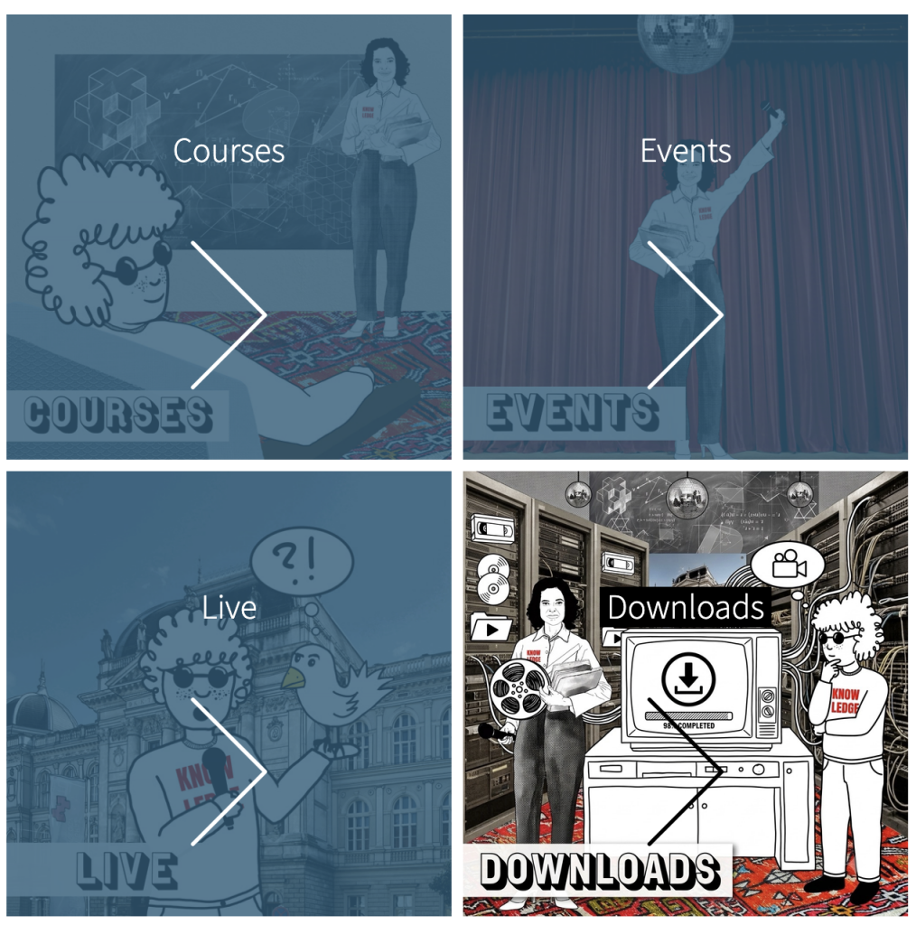 TUbe consists of the four areas Courses, Events, LIve and Downloads. Downloads is highlighted here.