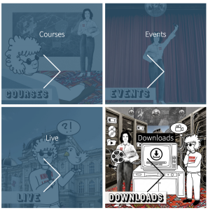 TUbe besteht aus 4 Bereichen Courses, Events, LIve und Downloads. Downloads ist hier markiert.