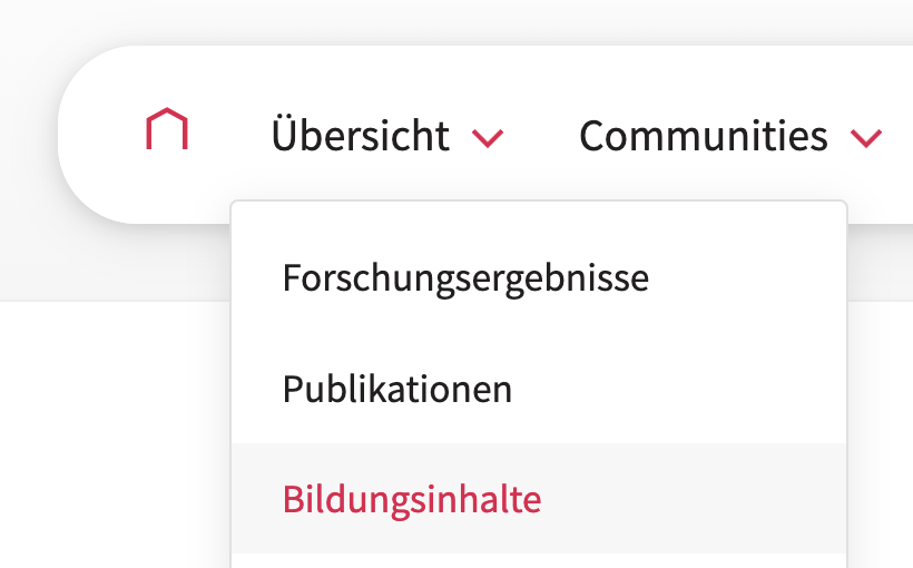 Ausgeklapptes Menü Übersicht mit 3 Einträgen: der 3. Eintrag Bildungsinhalte ist markiert.