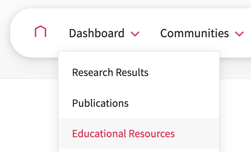 The Dashboard dropdown menu is open. 3 items are shown, the 3rd of which is Educational Resources