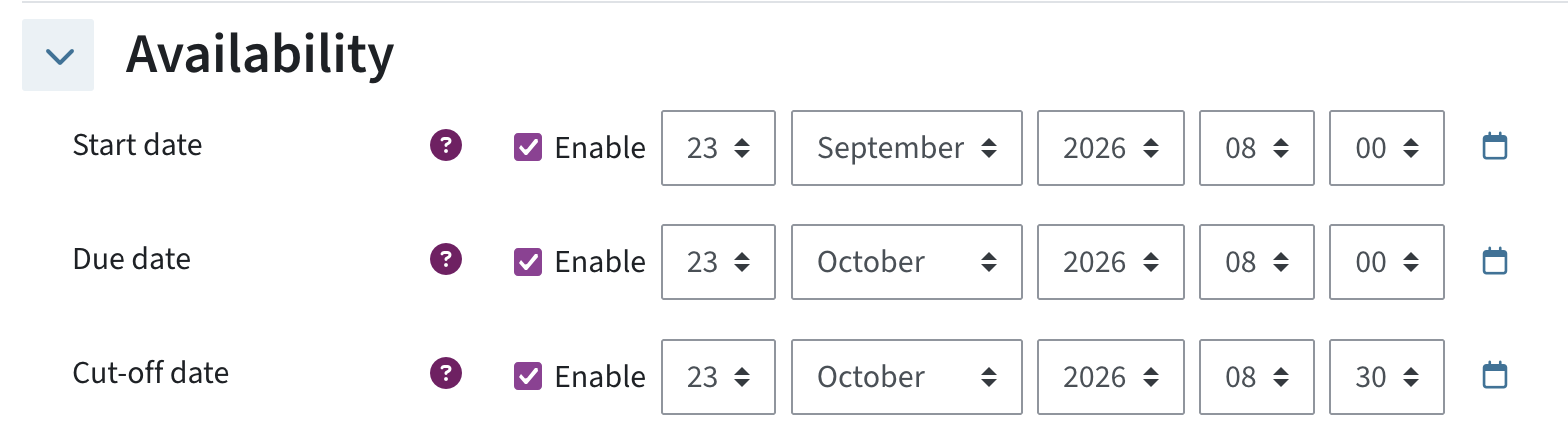 Set the start date, due date and cut-off date